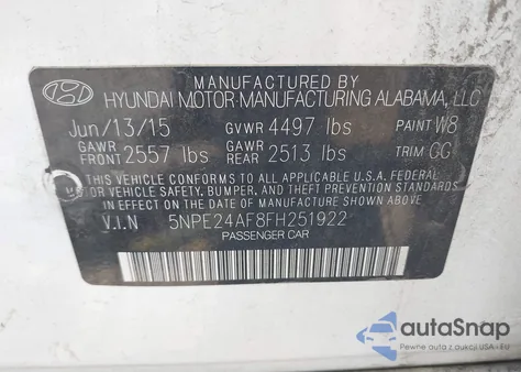 2015 Hyundai Sonata Se from USA, damaged, VIN 5NPE24AF8FH251922